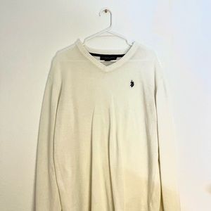 U.S Polo Assn Sweater Men’s Large Pullover Off White V-Neck Long Sleeve